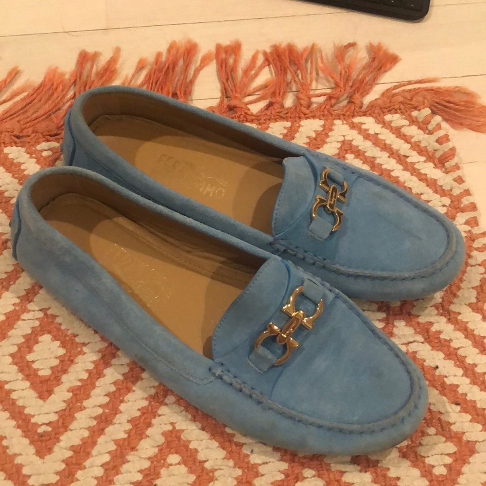 Gorgeous blue Salvatore Ferragamo suede loafers